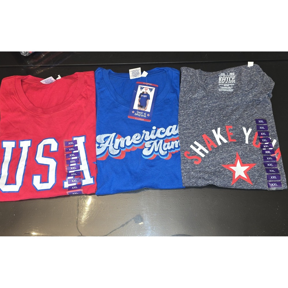 Lot of 3 Patriotic T-Shirts NWT XXL American Mama USA Shake Your Sparkler Blue - Picture 9 of 9